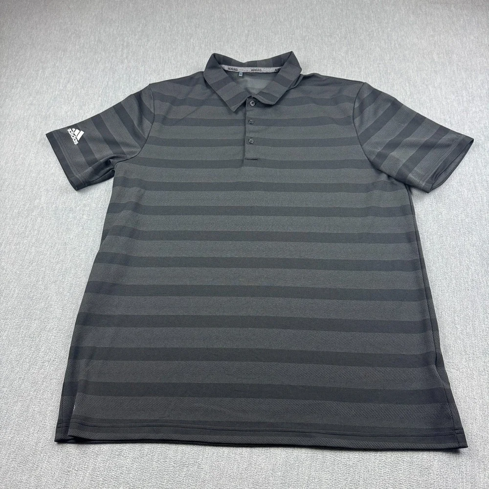 Adidas Polo Shirt Mens XL Black Gray Two Color Striped Golf Performance Athletic